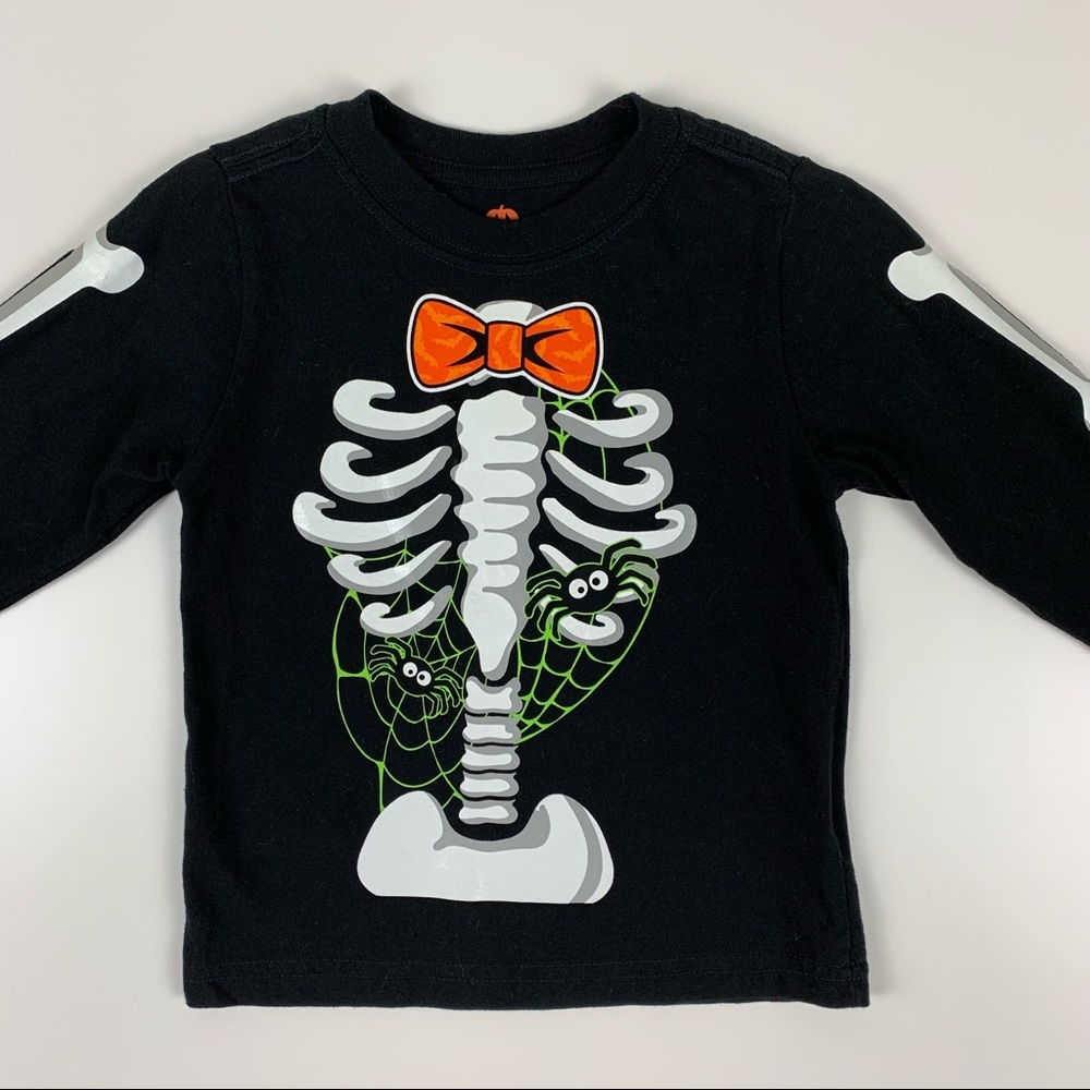 Halloween Costume T-Shirt Skeleton Graphic Cotton Black Orange White Size 3T - Picture 3 of 10